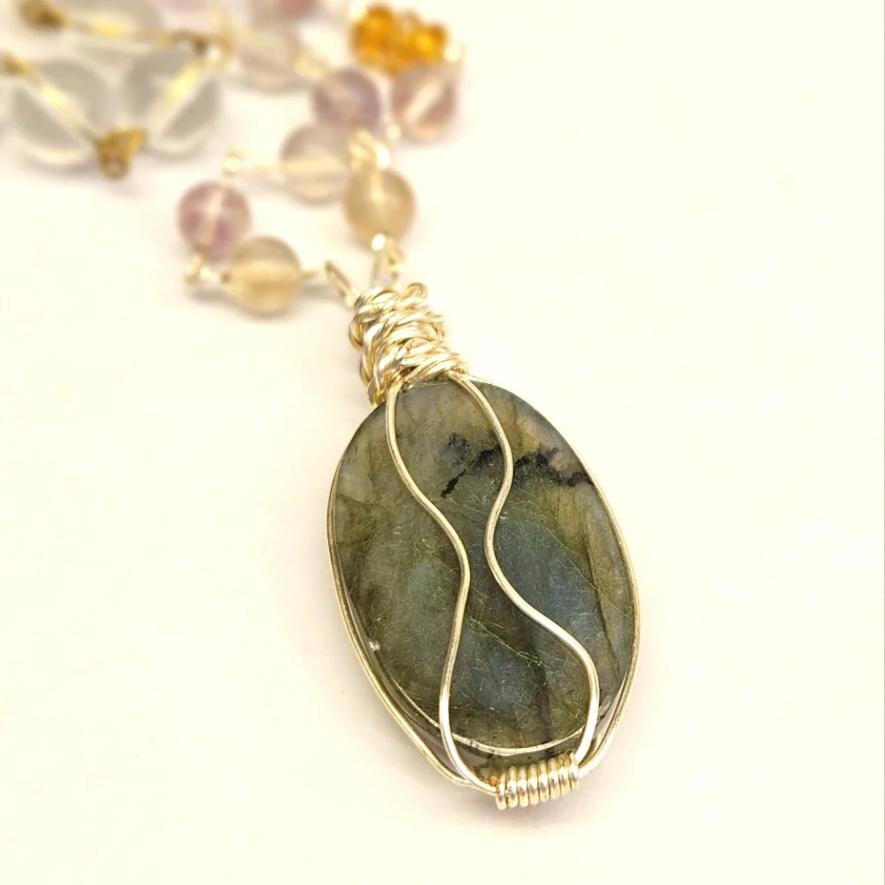 Handmade Wire Wrapped Labradorite beaded Necklace